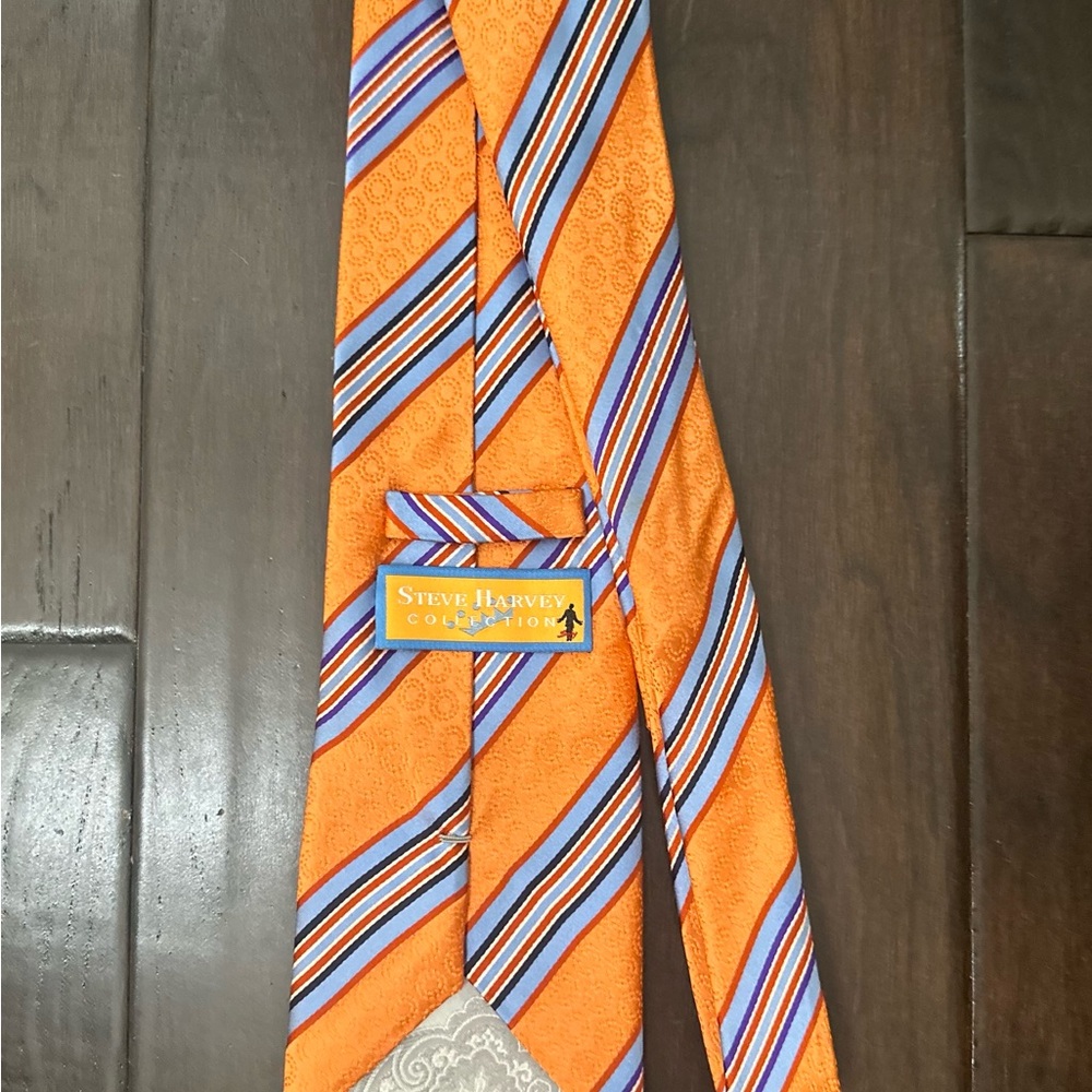 Steve Harvey Orange & Blue Striped Men's Tie - Picture 2 of 3